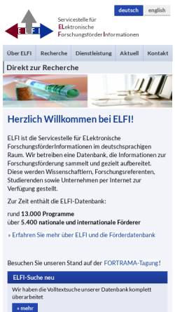 Vorschau der mobilen Webseite www.elfi.info, Servicestelle für ELektronische ForschungsförderInformationen in Deutschland (ELFI)