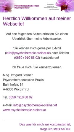 Vorschau der mobilen Webseite www.psychotherapie-steiner.at, Psychotherapeutische Praxis Mag. Irmgard Steiner