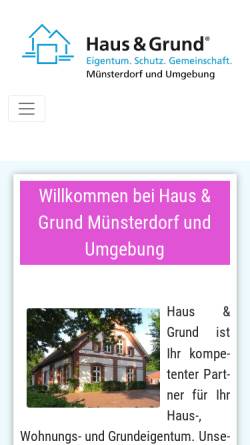 Vorschau der mobilen Webseite www.haus-und-grund-muensterdorf.de, Haus-, Wohnungs- und Grundeigentümerverein für Münsterdorf und Umgebung e. V.