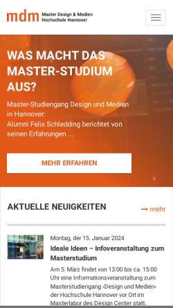 Vorschau der mobilen Webseite www.master-dm.de, Studium Master Design und Medien