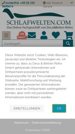 Vorschau der mobilen Webseite www.schlafwelten.com, Bettenhaus Röhrs