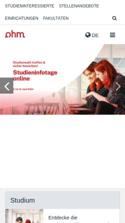 Vorschau der mobilen Webseite www.ohm-hochschule.de, Bibliothek der Fachhochschule Nürnberg