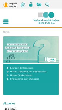 Vorschau der mobilen Webseite www.vmf-online.de, Verband medizinischer Fachberufe e.V.