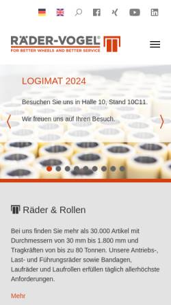 Vorschau der mobilen Webseite www.raedervogel.de, Räder Vogel, Räder- und Rollenfabrik GmbH & Co. KG