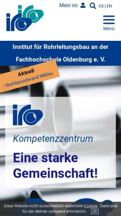 Vorschau der mobilen Webseite www.iro-online.de, IRO - Institut für Rohrleitungsbau