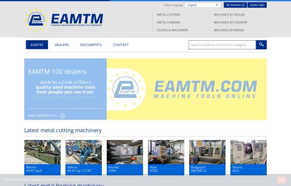Vorschau von www.eamtm.com, EAMTM Händlerverzeichnis - European Association of Machine Tool Merchants