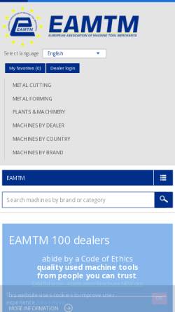 Vorschau der mobilen Webseite www.eamtm.com, EAMTM Händlerverzeichnis - European Association of Machine Tool Merchants