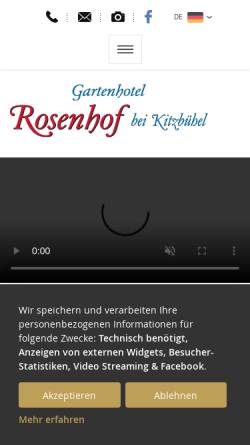 Vorschau der mobilen Webseite rosenhof-tirol.at, Gartenhotel Rosenhof
