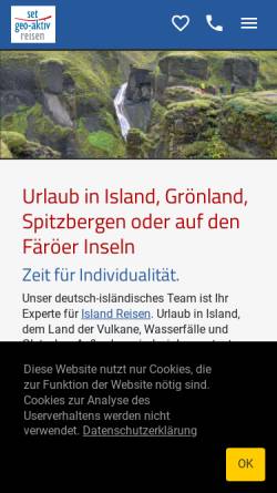 Vorschau der mobilen Webseite www.islandreisen-islandurlaub.de, Set geo-aktiv reisen GmbH