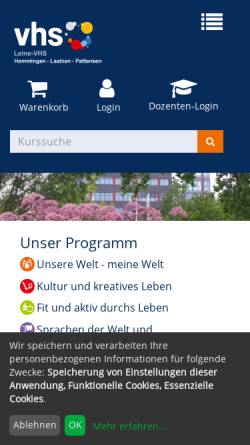 Vorschau der mobilen Webseite www.leine-vhs.de, Leinevolkshochschule gGmbH