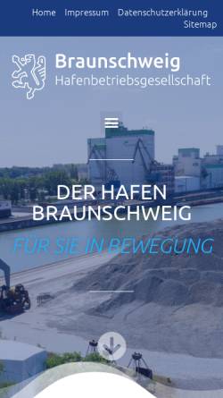 Vorschau der mobilen Webseite www.braunschweig-hafen.de, Hafenbetriebsgesellschaft Braunschweig mbH