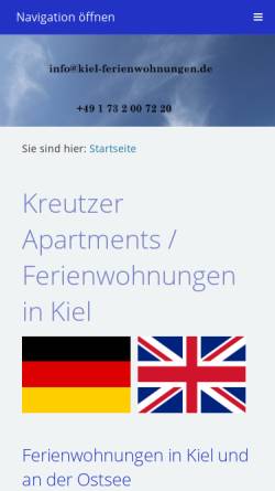 Vorschau der mobilen Webseite www.kiel-ferienwohnungen.de, Ferienwohnungen Gunda Kreutzer