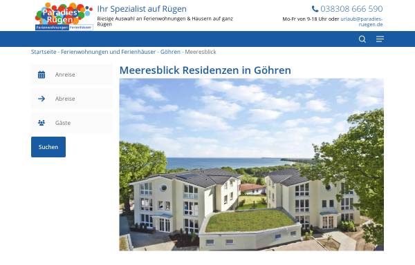 Vorschau von www.paradies-ruegen.de, Hotel Meeresblick