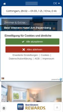 Vorschau der mobilen Webseite www.bestwestern.de, Best Western Hotel Am Papenberg