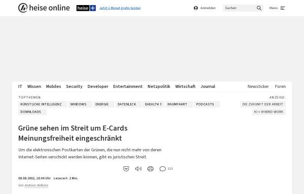 Vorschau von www.heise.de, Grüne sehen im Streit um E-Cards Meinungsfreiheit eingeschränkt