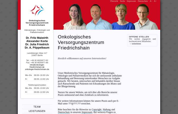 Vorschau von www.onkologie-friedrichshain.de, Onkologisches Versorgungszentrum Friedrichshain