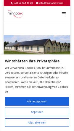 Vorschau der mobilen Webseite www.minnotex.ch, Minnotex GmbH Stoff- und Bandweberei