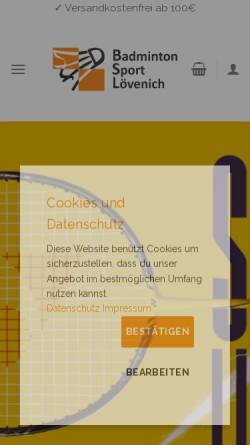 Vorschau der mobilen Webseite www.bsl24.de, Badminton Sport Lövenich, Josef Maria Heuts