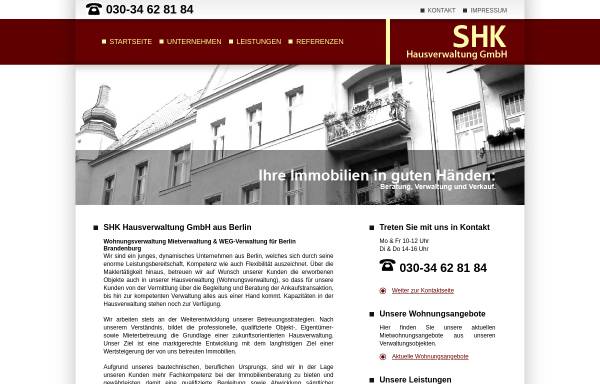 Vorschau von www.shk-immobilien.de, SHK Hausverwaltung GmbH