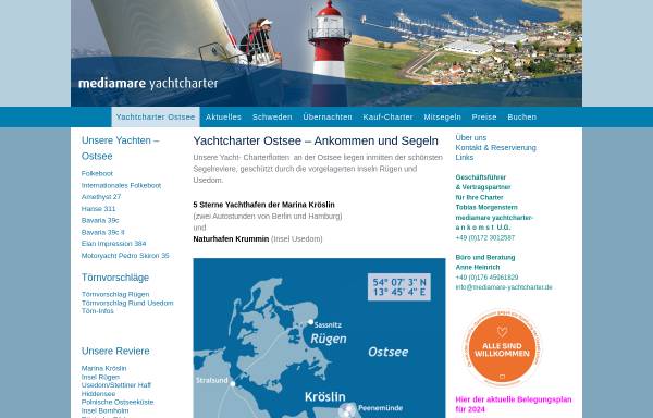 Vorschau von www.mediamare-yachtcharter.de, Charter Ostsee zwischen Rügen und Usedom