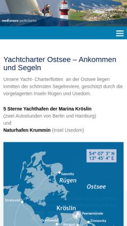 Vorschau der mobilen Webseite www.mediamare-yachtcharter.de, Charter Ostsee zwischen Rügen und Usedom