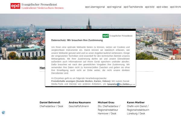 Vorschau von www.epd.de, Evangelischer Pressedienst (epd) - Landesdienst Niedersachsen-Bremen