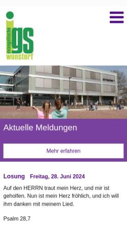 Vorschau der mobilen Webseite www.igs-wunstorf.de, Evangelische IGS Wunstorf