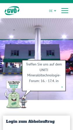 Vorschau der mobilen Webseite www.gvoe.de, Gebinde-Verwertungsgesellschaft der Mineralölwirtschaft mbH
