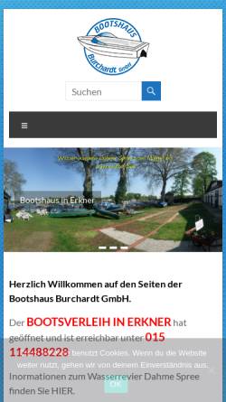 Vorschau der mobilen Webseite www.bootshaus-erkner.de, Bootshaus Burchardt GmbH