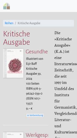 Vorschau der mobilen Webseite www.kritische-ausgabe.de, Kritische Ausgabe