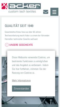 Vorschau der mobilen Webseite www.acker.de, Acker Textilwerk GmbH