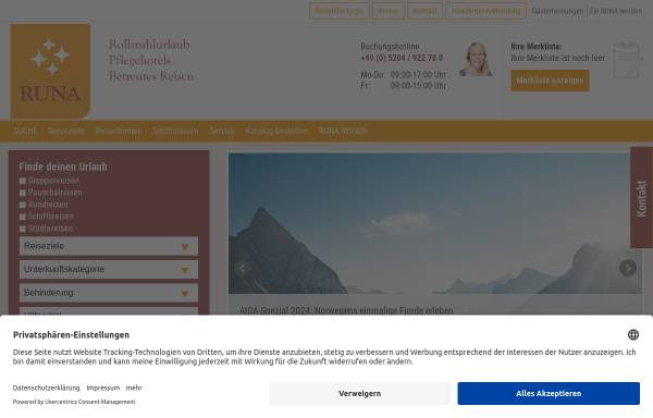 Vorschau von www.runa-reisen.de, runa reisen - Urlaub für Menschen mit Behinderung