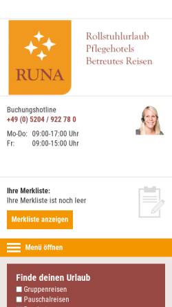 Vorschau der mobilen Webseite www.runa-reisen.de, runa reisen - Urlaub für Menschen mit Behinderung