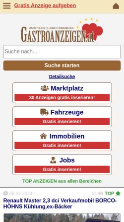 Vorschau der mobilen Webseite www.gastroanzeigen.at, Gastroanzeigen.at - Fa. Markus Paß