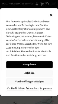 Vorschau der mobilen Webseite www.klingenberg.org, Klingenberg GmbH