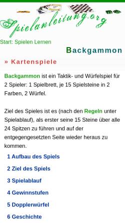 Vorschau der mobilen Webseite www.bg-info.de, Deutsches Backgammon-Portal