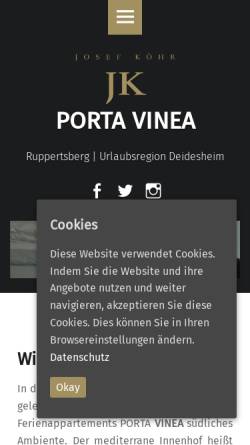 Vorschau der mobilen Webseite www.porta-vinea.de, Porta Vinea Ferienappartements