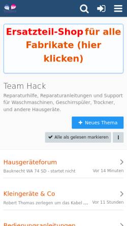 Vorschau der mobilen Webseite forum.teamhack.de, Teamhack - Reparaturanleitungen und Support für Hausgeräte
