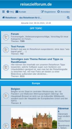 Vorschau der mobilen Webseite www.reisezielforum.de, Forum rund um Reisen, Urlaub und Ferien