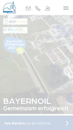 Vorschau der mobilen Webseite www.bayernoil.de, Bayernoil Raffineriegesellschaft mbH