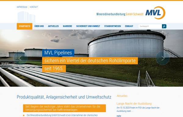 Vorschau von www.mvl-schwedt.de, Mineralölverbundleitung GmbH Schwedt