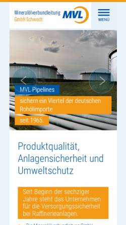 Vorschau der mobilen Webseite www.mvl-schwedt.de, Mineralölverbundleitung GmbH Schwedt