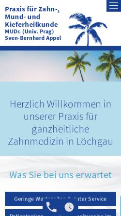 Vorschau der mobilen Webseite www.zahnarzt-loechgau.de, MUDr. (Univ. Prag) Sven-Bernhard Appel