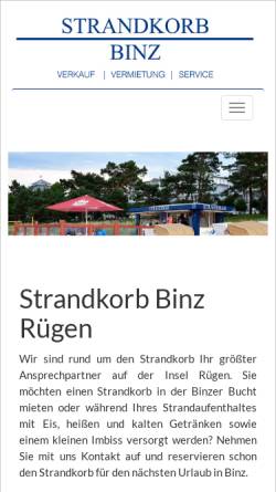 Vorschau der mobilen Webseite www.strandkorb-binz.de, Strandkorb Binz; Inh.: Martin Kruggel