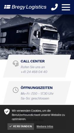 Vorschau der mobilen Webseite www.bregy.com, Bregy Transport & Logistik GmbH