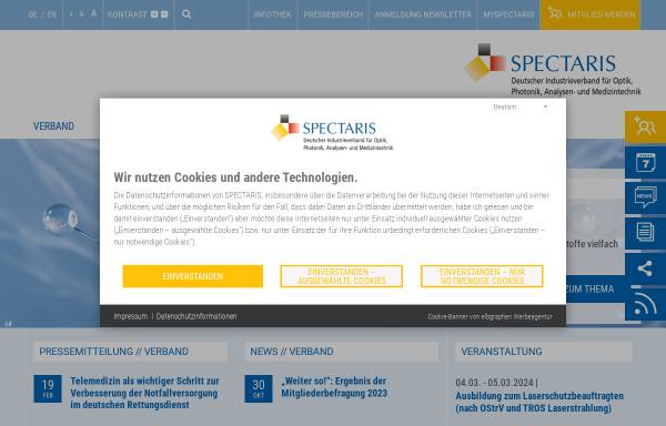 Vorschau von www.spectaris.de, Spectaris - Deutscher Industrieverband für optische, medizinische und mechatronische Technologien e.V.