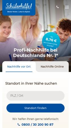 Vorschau der mobilen Webseite www.schuelerhilfe.de, ZGS Schülerhilfe GmbH