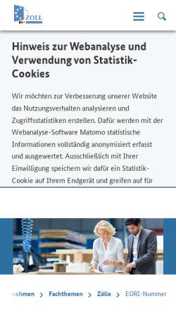Vorschau der mobilen Webseite www.zoll.de, EORI-Nummer - Zoll.de