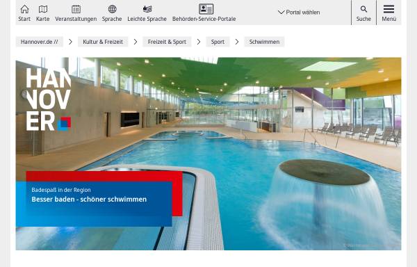 Vorschau von www.hannover.de, Besser baden - schöner schwimmen