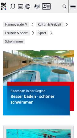 Vorschau der mobilen Webseite www.hannover.de, Besser baden - schöner schwimmen